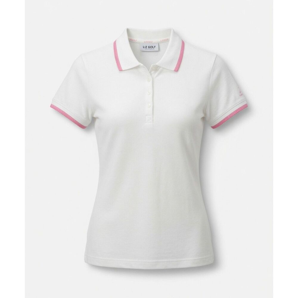 Liz Golf Women's Size L Ivory Pink Short Sleeve Preppy Sporty Polo Shirt
